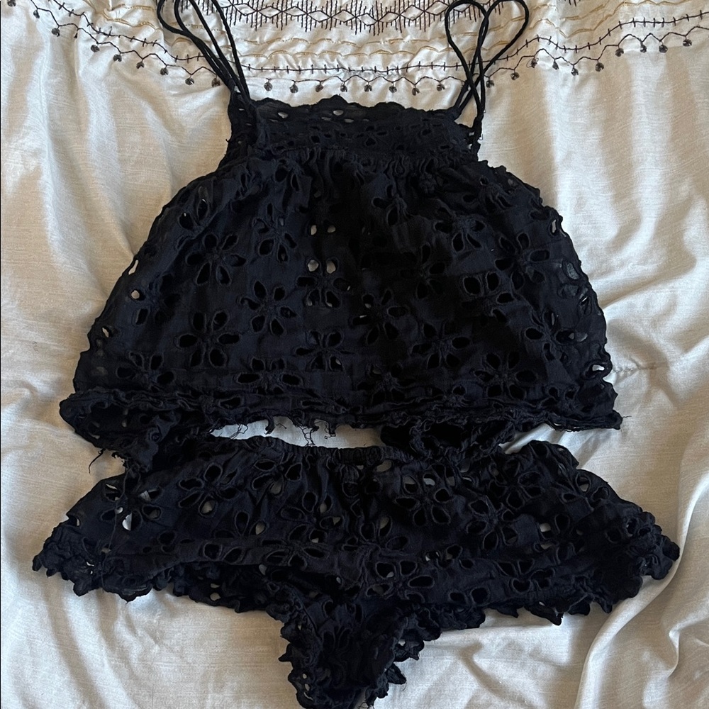 Black Eyelet Crop Tank & Shorts Set